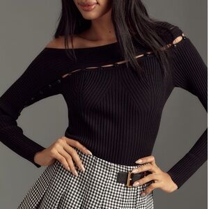 Anthropologie Black Off-Shoulder Sweater